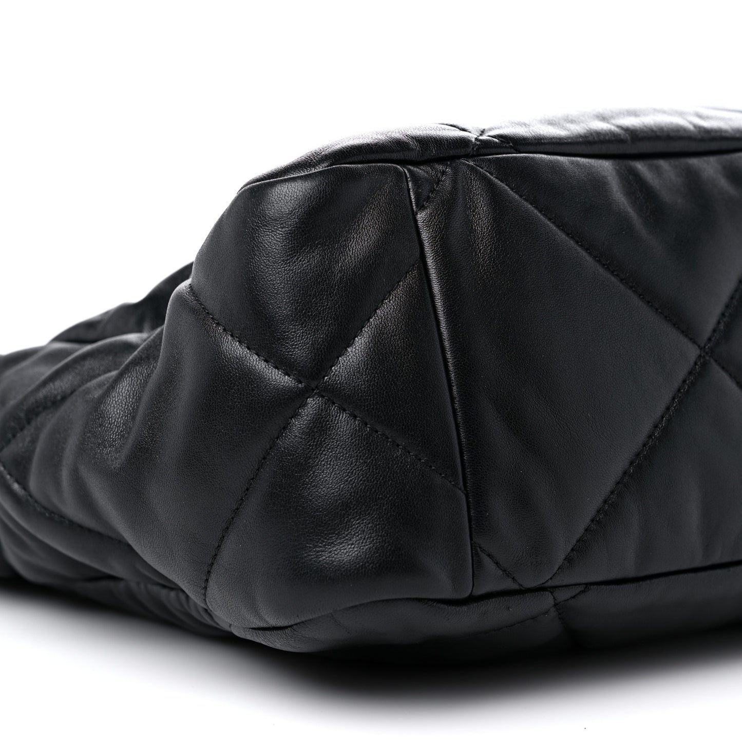 Lambskin Quilted Chanel 19 East West Shopping Bag Black