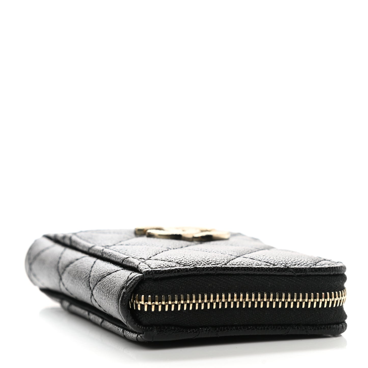 Caviar Quilted Studded CC Zip Card Holder Black