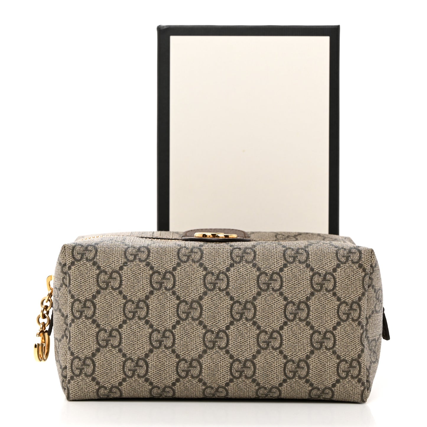 Soft GG Supreme Monogram Calfskin Medium Ophidia Cosmetic Case Beige Ebony New Acero