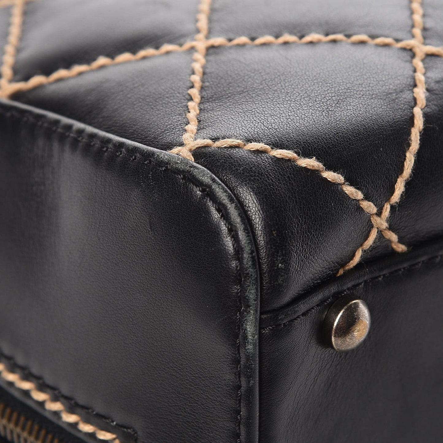 Calfskin Wild Stitch Top Handle Bag Black