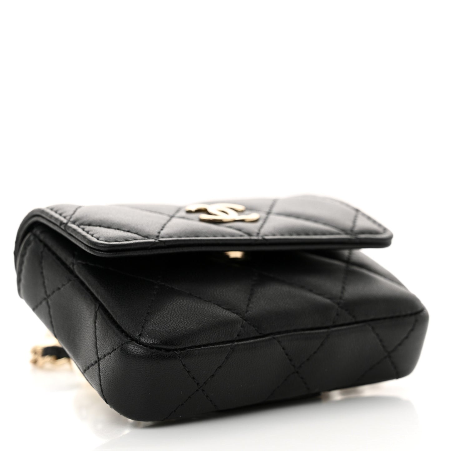 Lambskin Quilted Pearl Chain Belt Bag Black