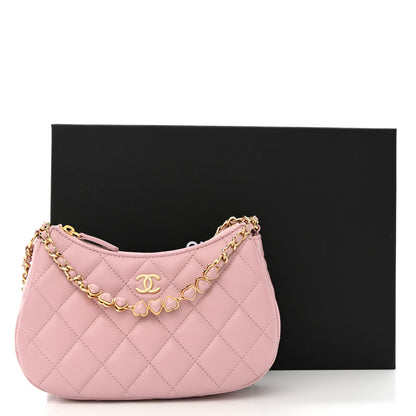 Chanel Shiny Crumpled Calfskin Quilted Enamel Heart Hobo Light Pink 11 of 11