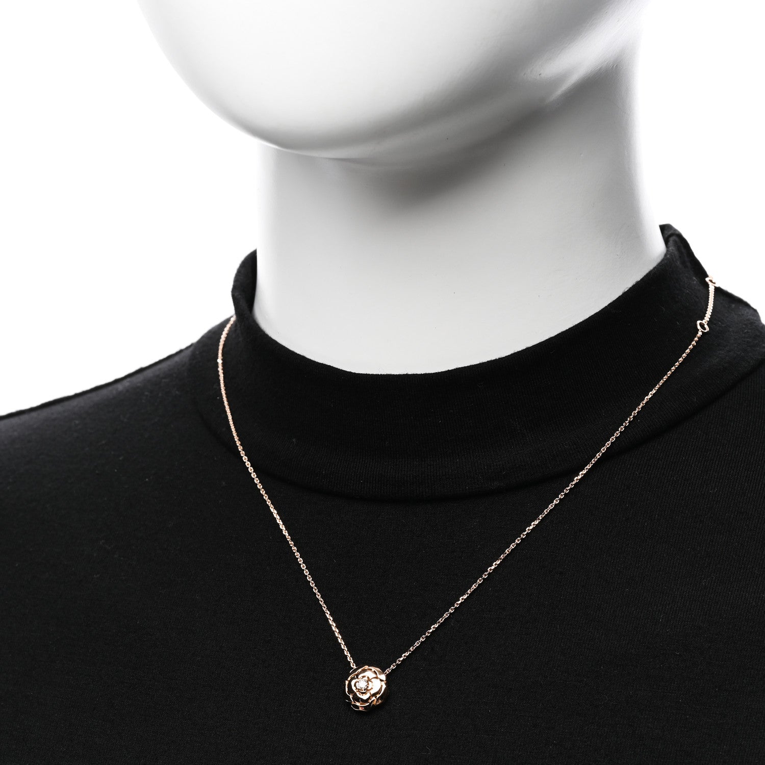 Chanel 18K Rose Gold Diamond Extrait de Camelia Pendant Necklace 2 of 8
