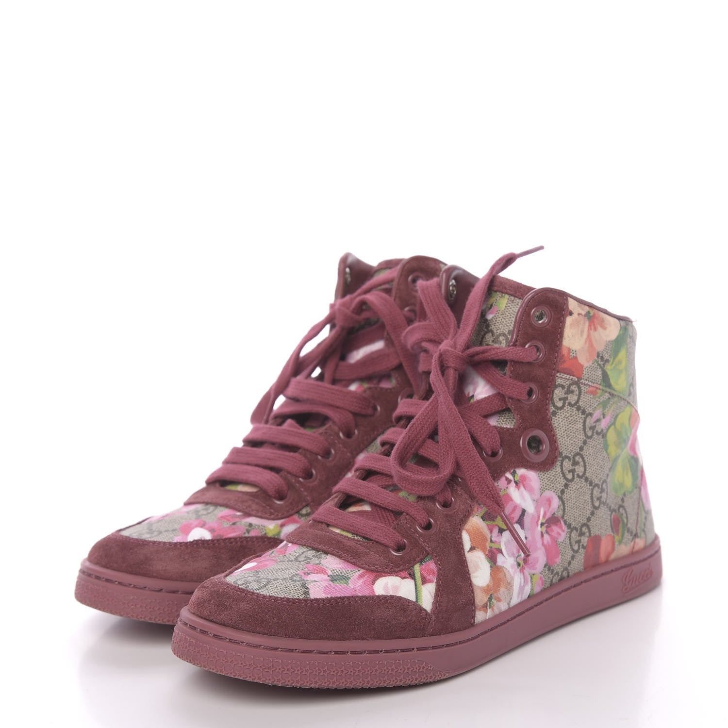 Gucci GG Supreme Monogram Blooms Womens High Top Sneakers 37 Beige Multicolor Dry Rose 3 of 13