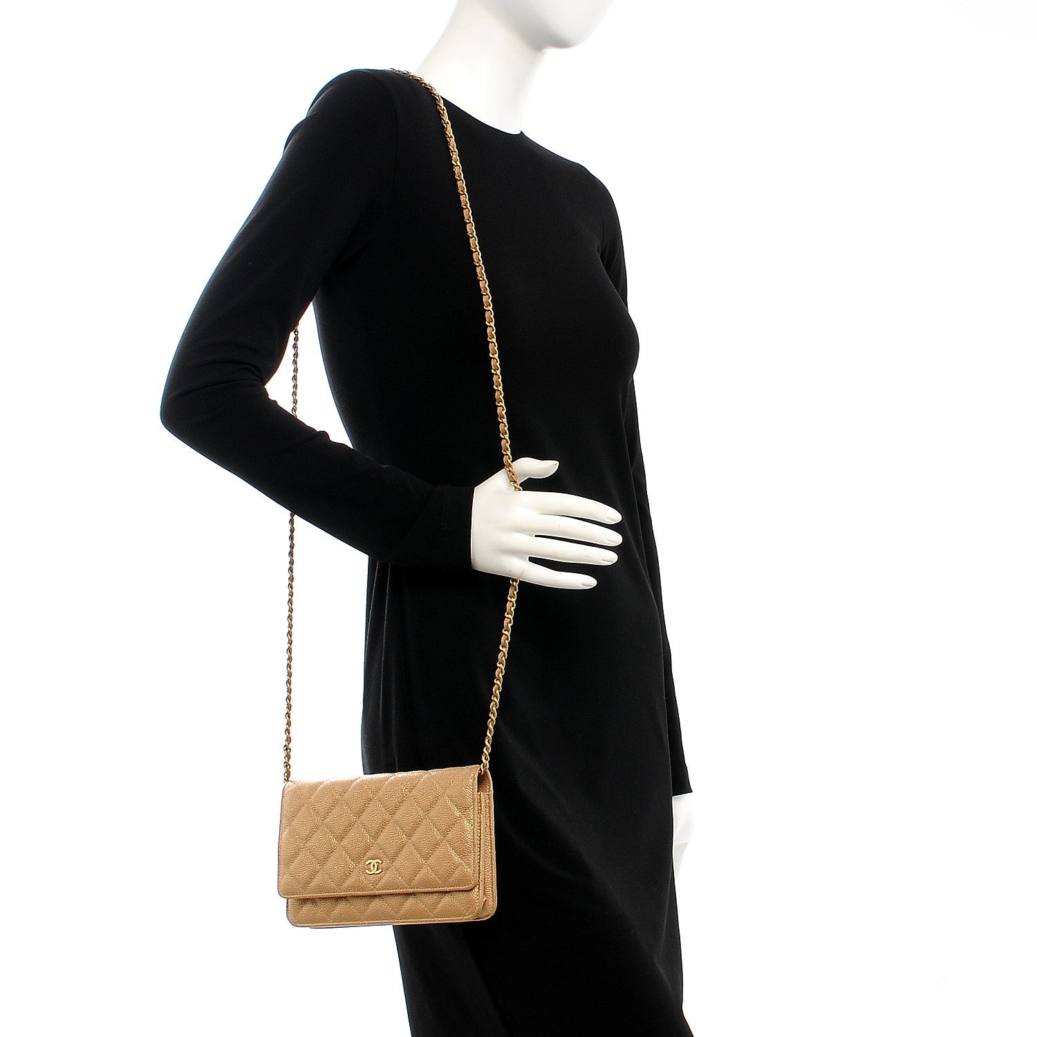 Chanel Pearly Caviar Quilted Wallet On Chain WOC Gold 2 of 9