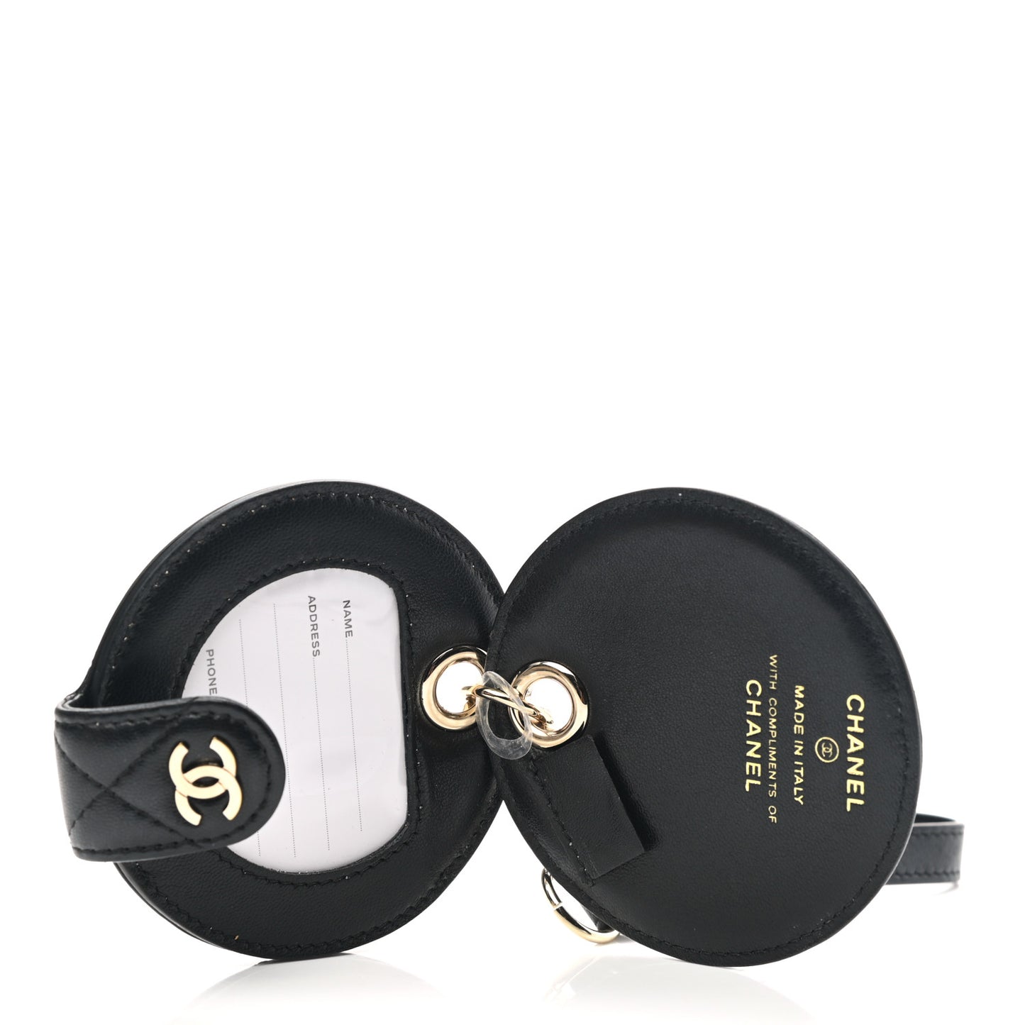 Lambskin Quilted Round Luggage Tag Black