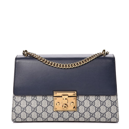 Gucci GG Supreme Monogram Calfskin Medium Padlock Shoulder Bag Beige Blue Mystic White Hibiscus Red 1 of 17