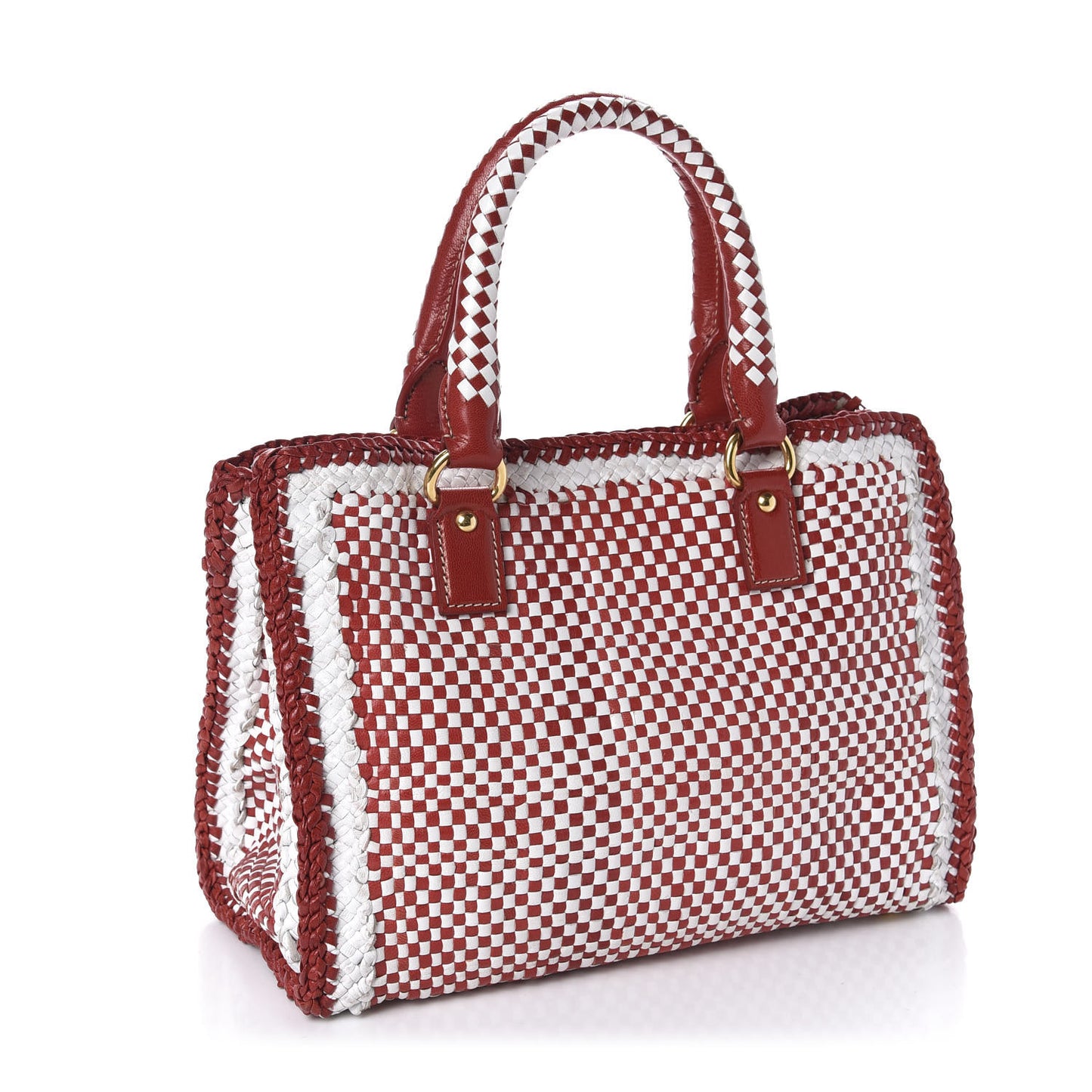 Goatskin Woven Tote Red White