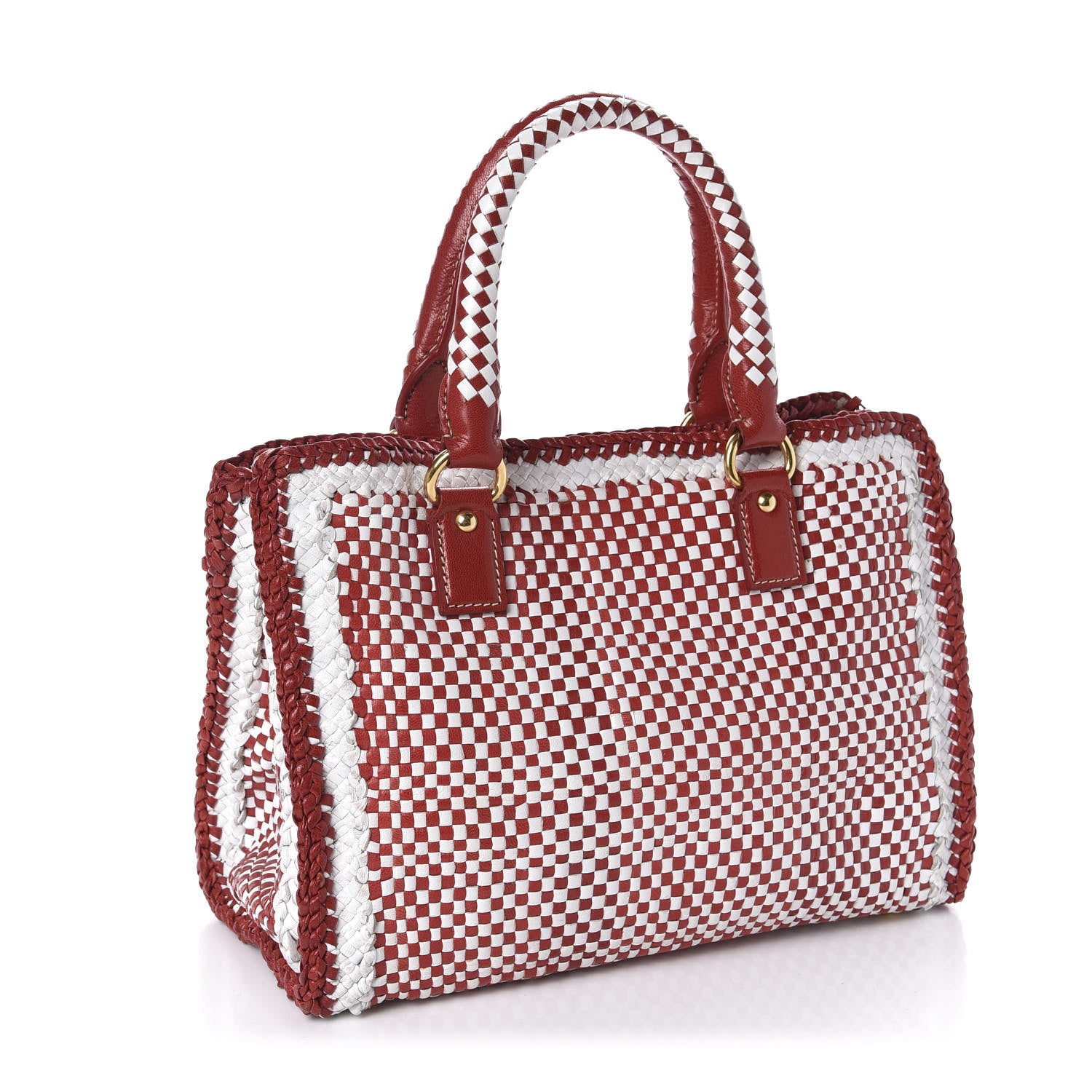 Prada Goatskin Woven Tote Red White 3 of 10