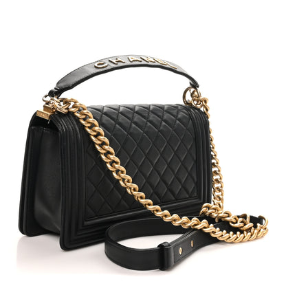 Chanel Calfskin Medium Boy Logo Top Handle Flap Black Black 3 of 10