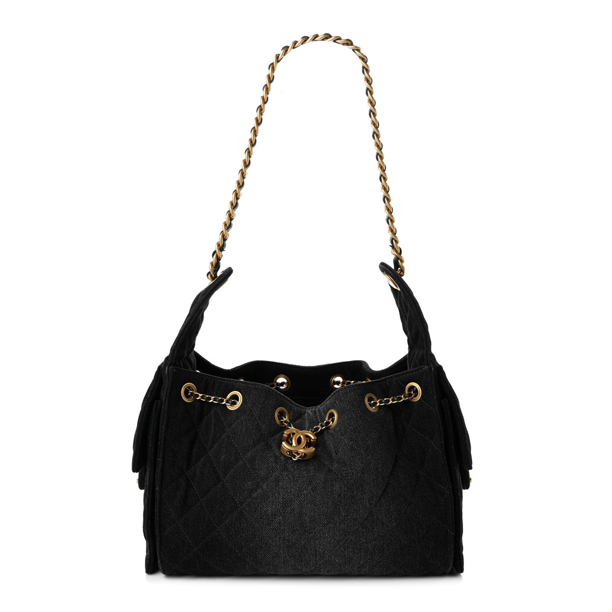 Washed Denim Quilted Small Chanel 25 Handbag Black