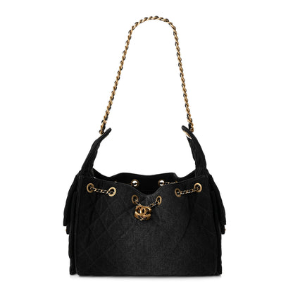 Chanel Washed Denim Quilted Small Chanel 25 Handbag Black 1 of 10
