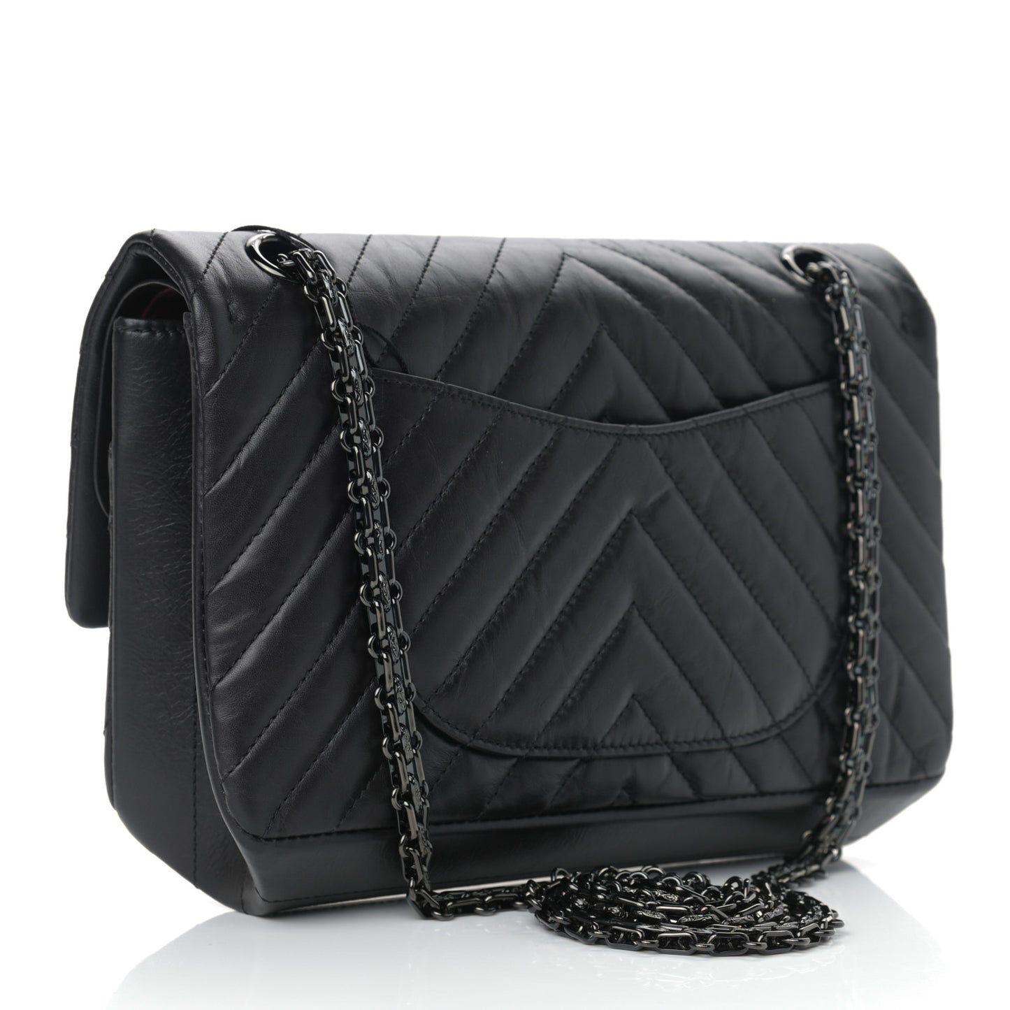 Aged Calfskin Chevron Quilted 2.55 Reissue 225 Flap So Black