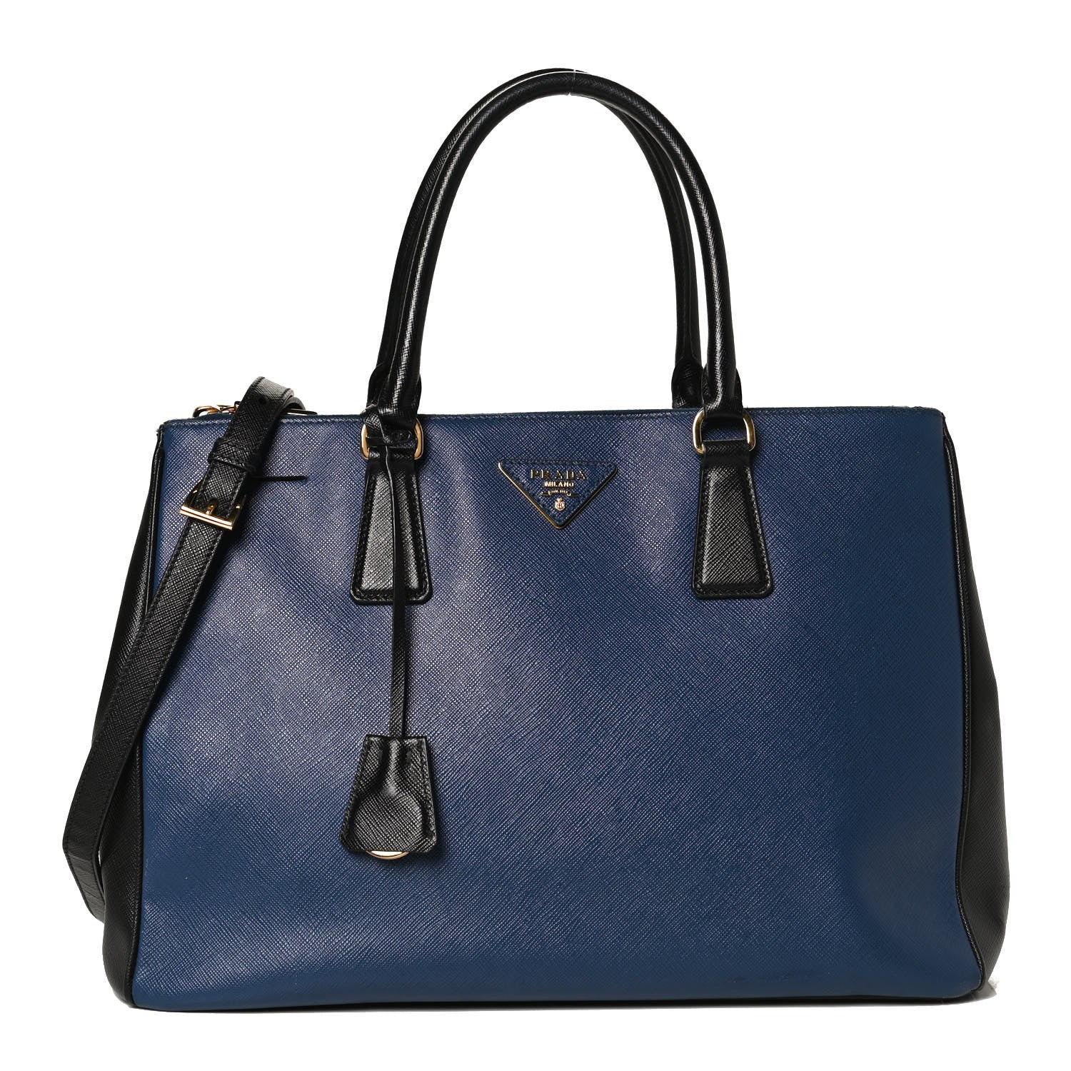 Prada Saffiano Lux Bi-Color Medium Galleria Double Zip Tote Bluette Black 1 of 15
