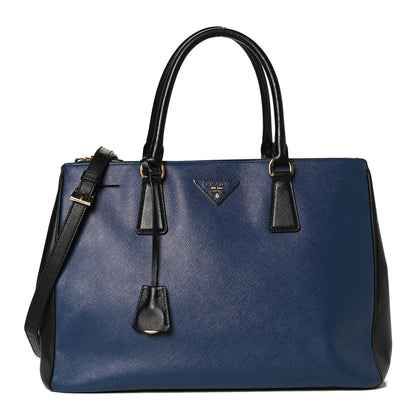 Prada Saffiano Lux Bi-Color Medium Galleria Double Zip Tote Bluette Black 1 of 15