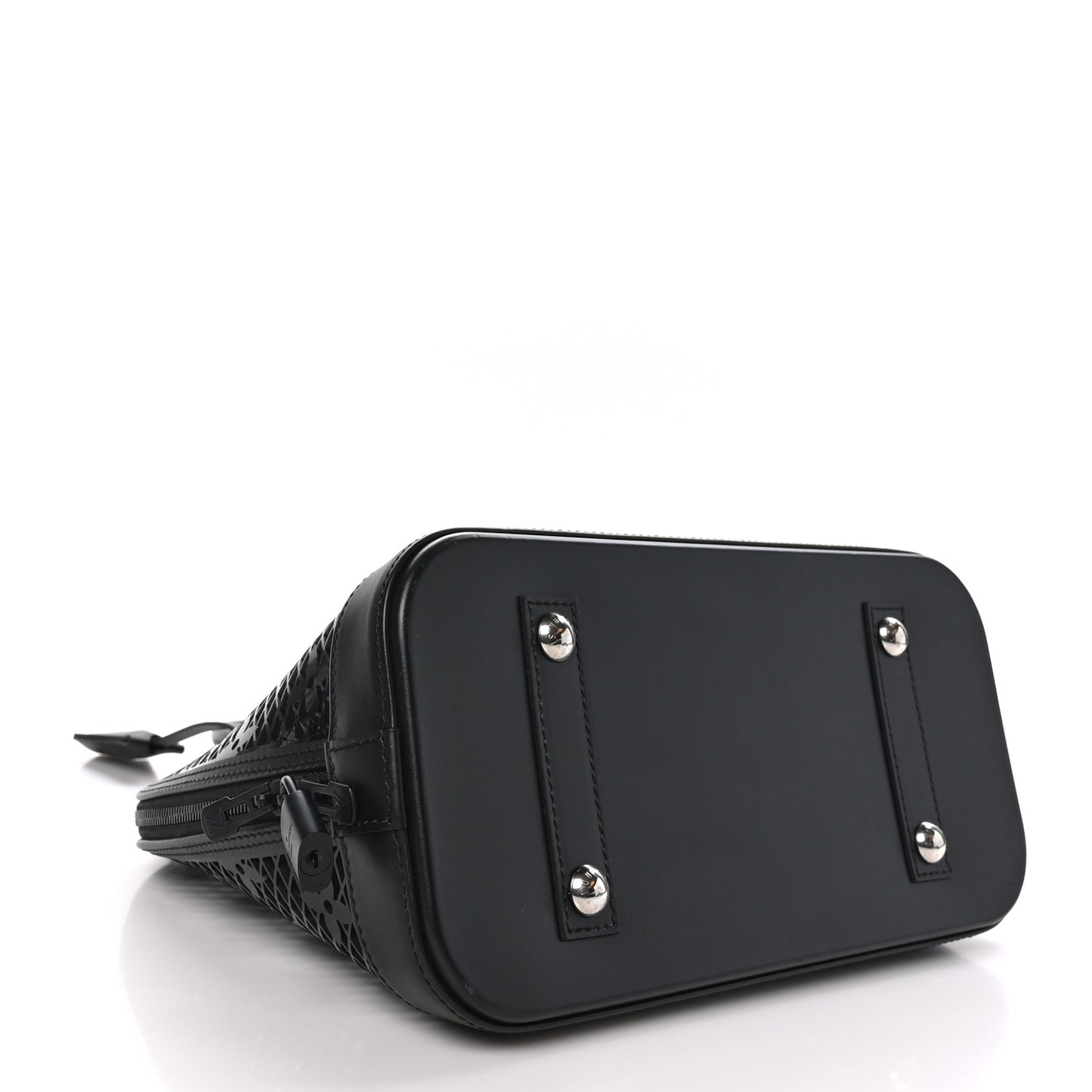 Patent Calfskin Laced Monogram Alma PM Black