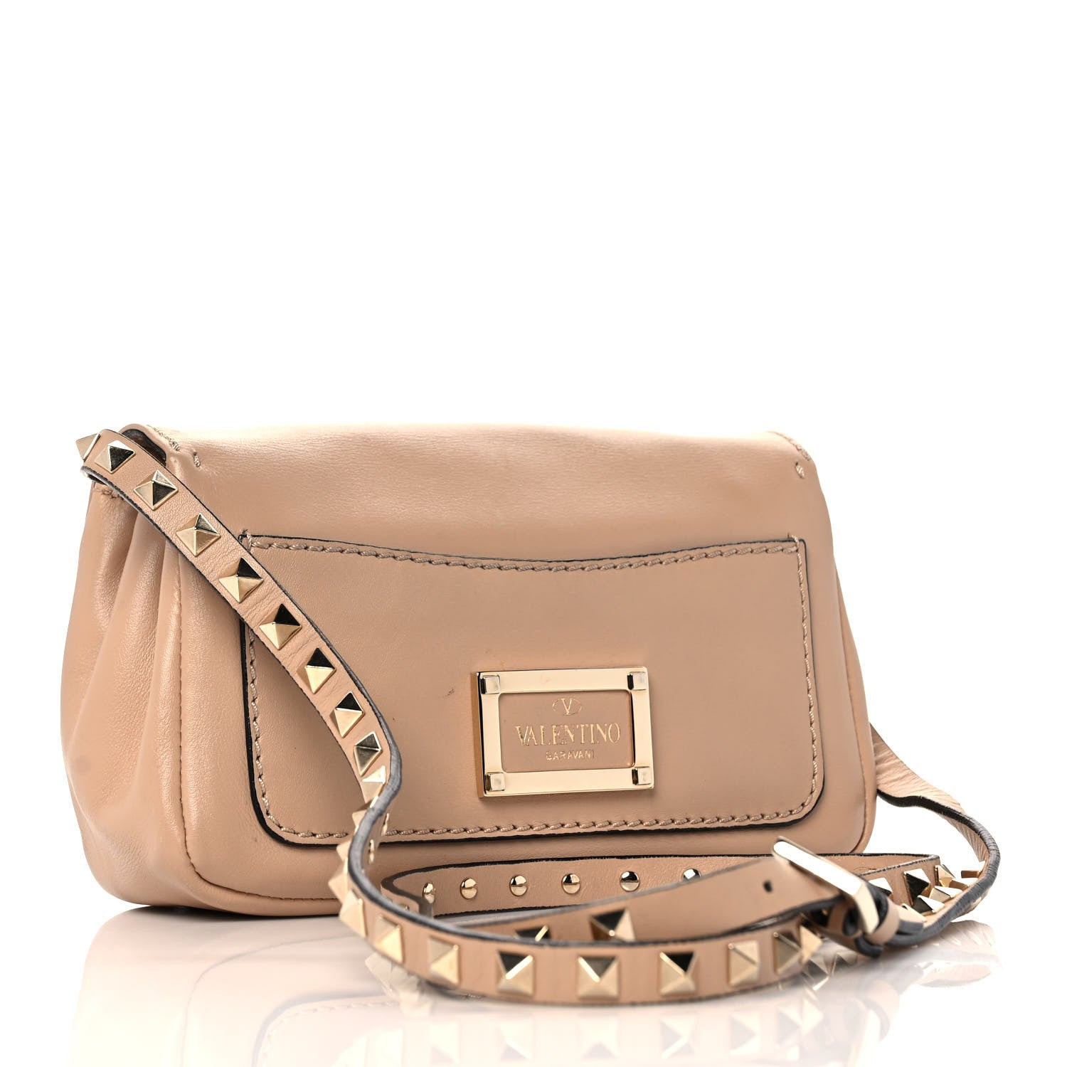 Valentino Garavani Vitello Rockstud Flip Lock Shoulder Flap Bag Beige 2 of 10