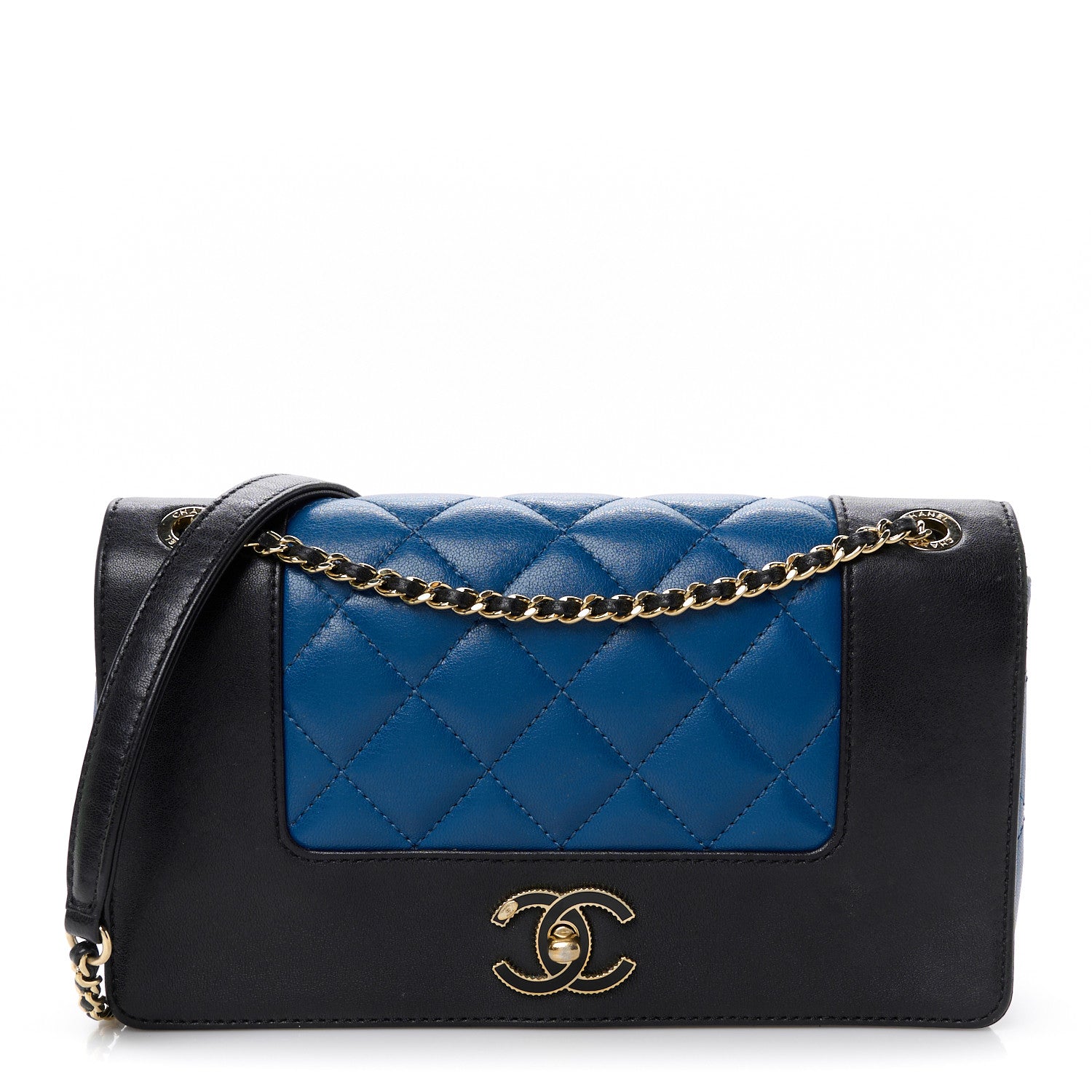 Chanel Sheepskin Quilted Small Mademoiselle Flap Black Blue 1 of 11
