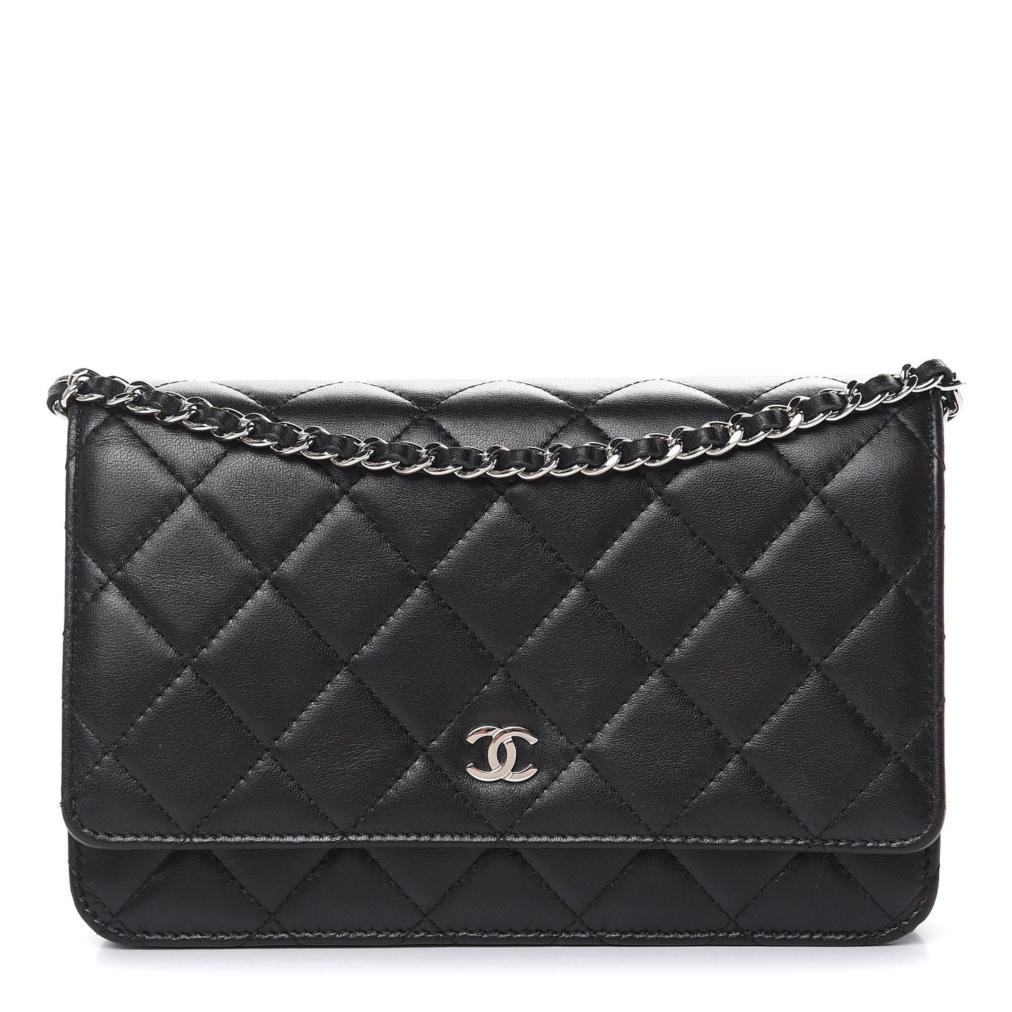 Lambskin Quilted Wallet On Chain WOC Black