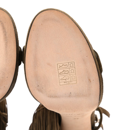 Jimmy Choo Suede Fringe Farrah 120 Sandals 39 Olive 6 of 15