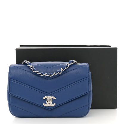 Chanel Caviar Chevron Quilted Small Single Flap Blue 11 of 11