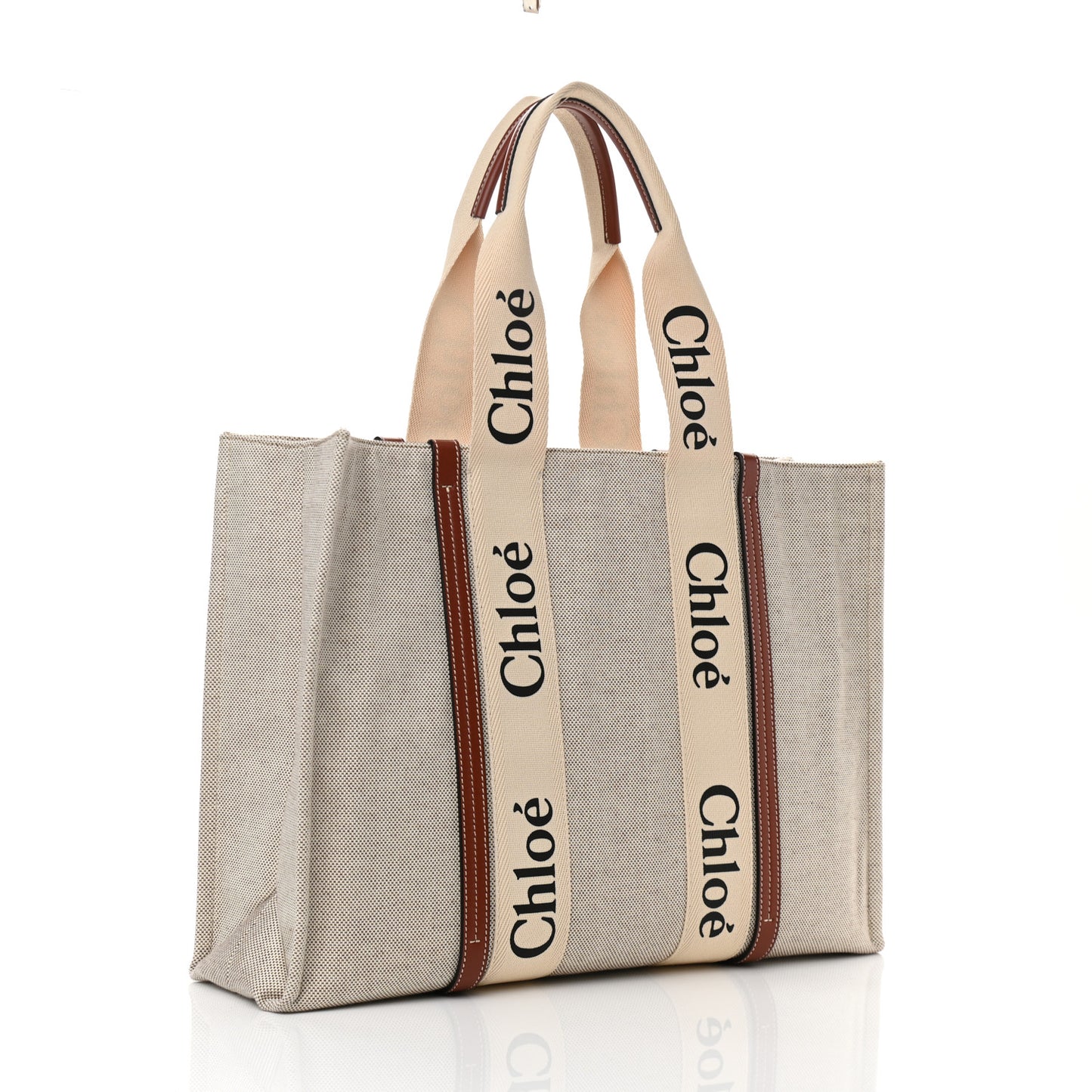Cotton Calfskin Large Woody Ribbon Tote White Brown