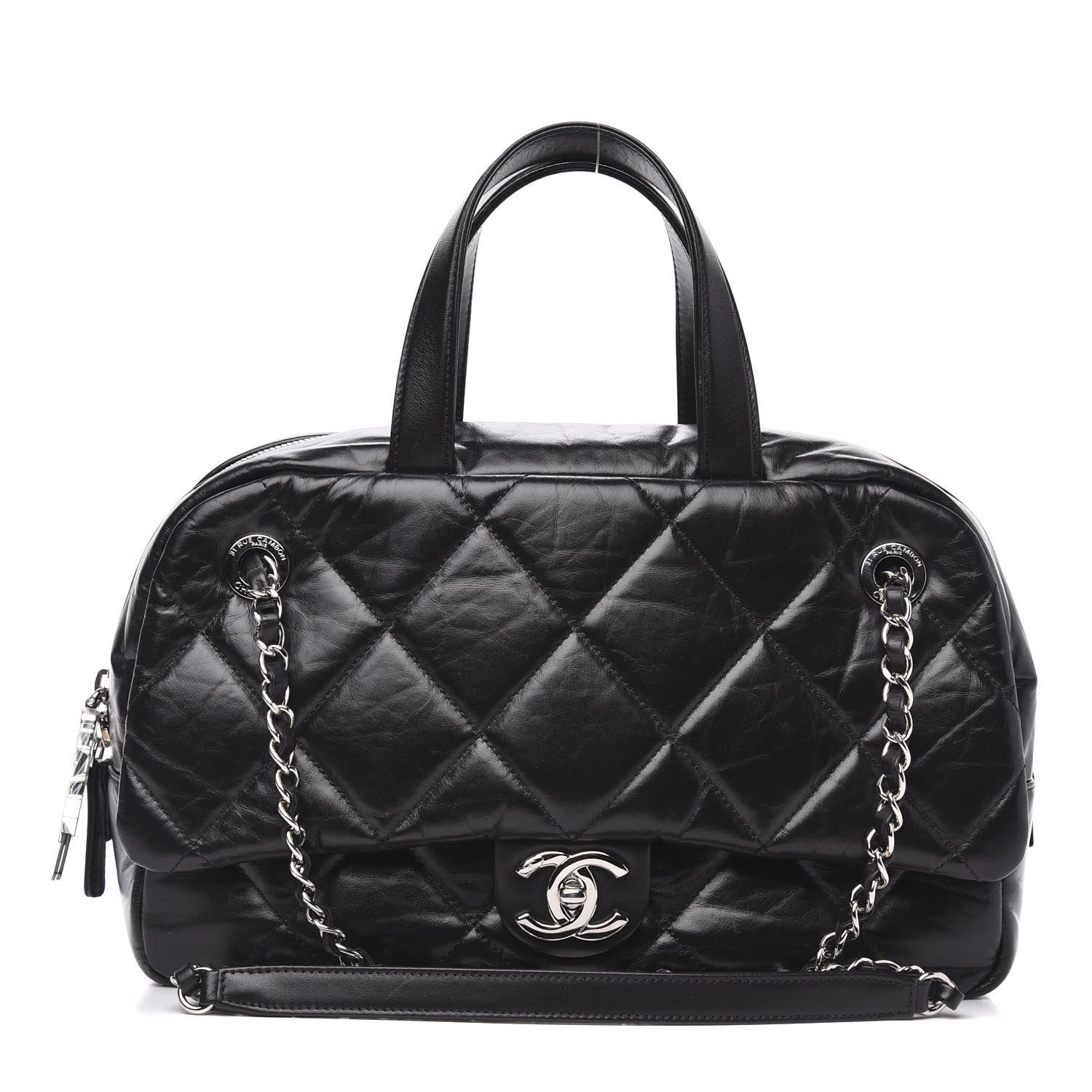 Chanel Aged Calfskin Quilted Small Express Bowling Bag Black 1 of 9