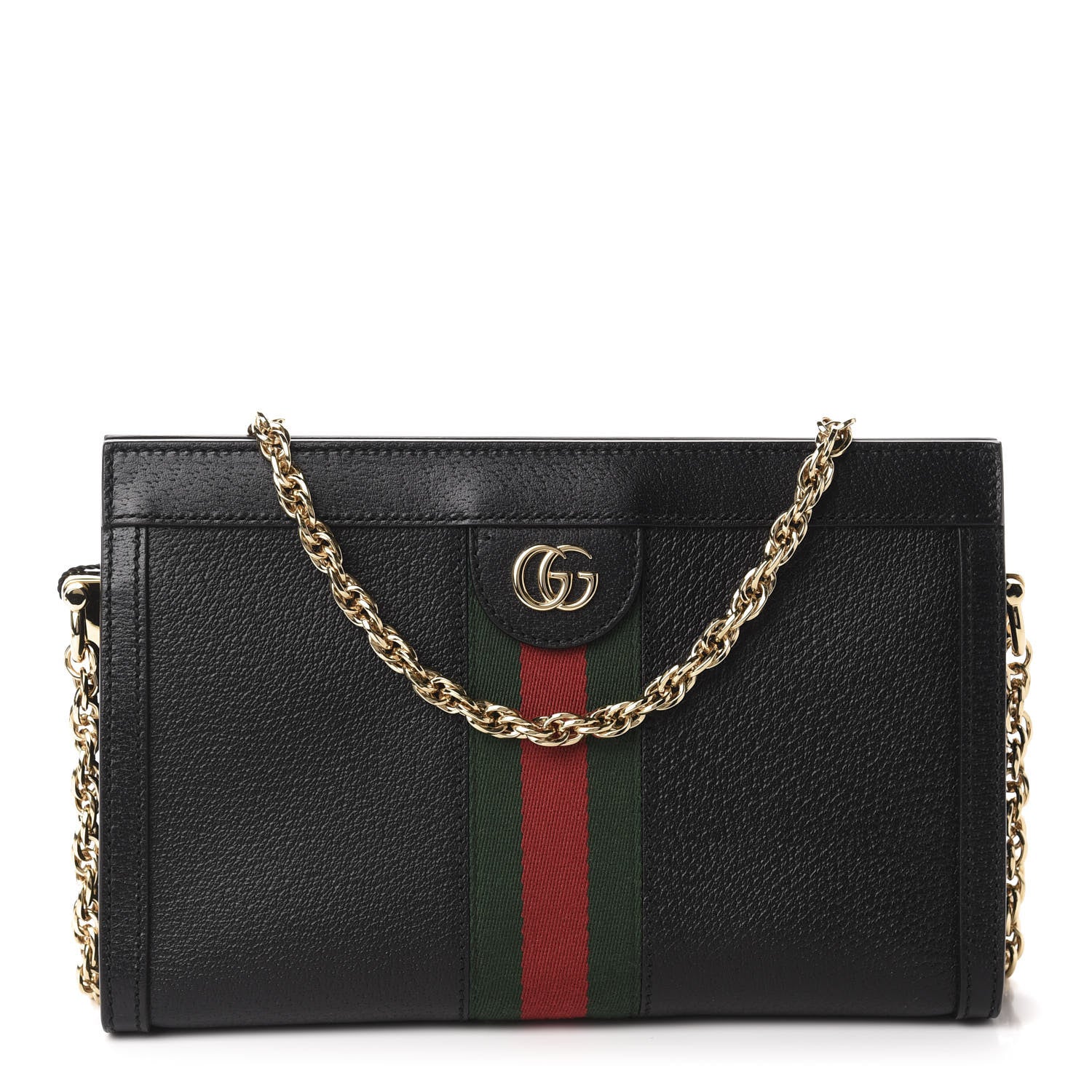 Gucci Calfskin GG Web Small Ophidia Chain Shoulder Bag Black 1 of 10