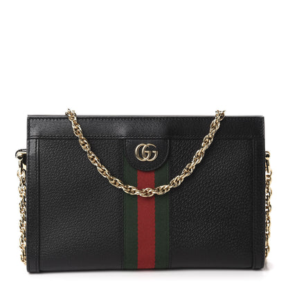 Gucci Calfskin GG Web Small Ophidia Chain Shoulder Bag Black 1 of 10
