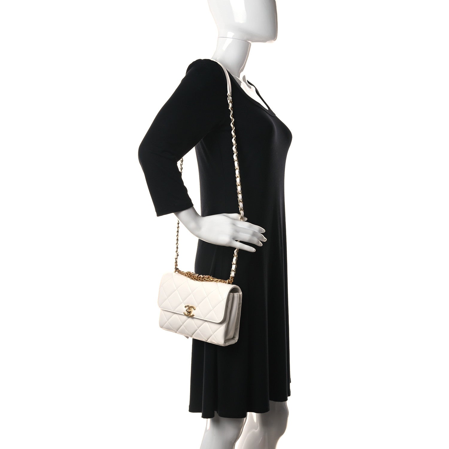 Chanel Lambskin Quilted Small CC Crystal Logo Chain Flap White 2 of 11