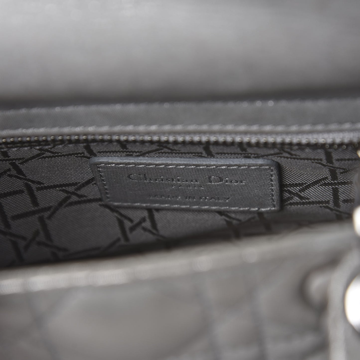 Metallic Lambskin Cannage Mini Lady Dior Grey