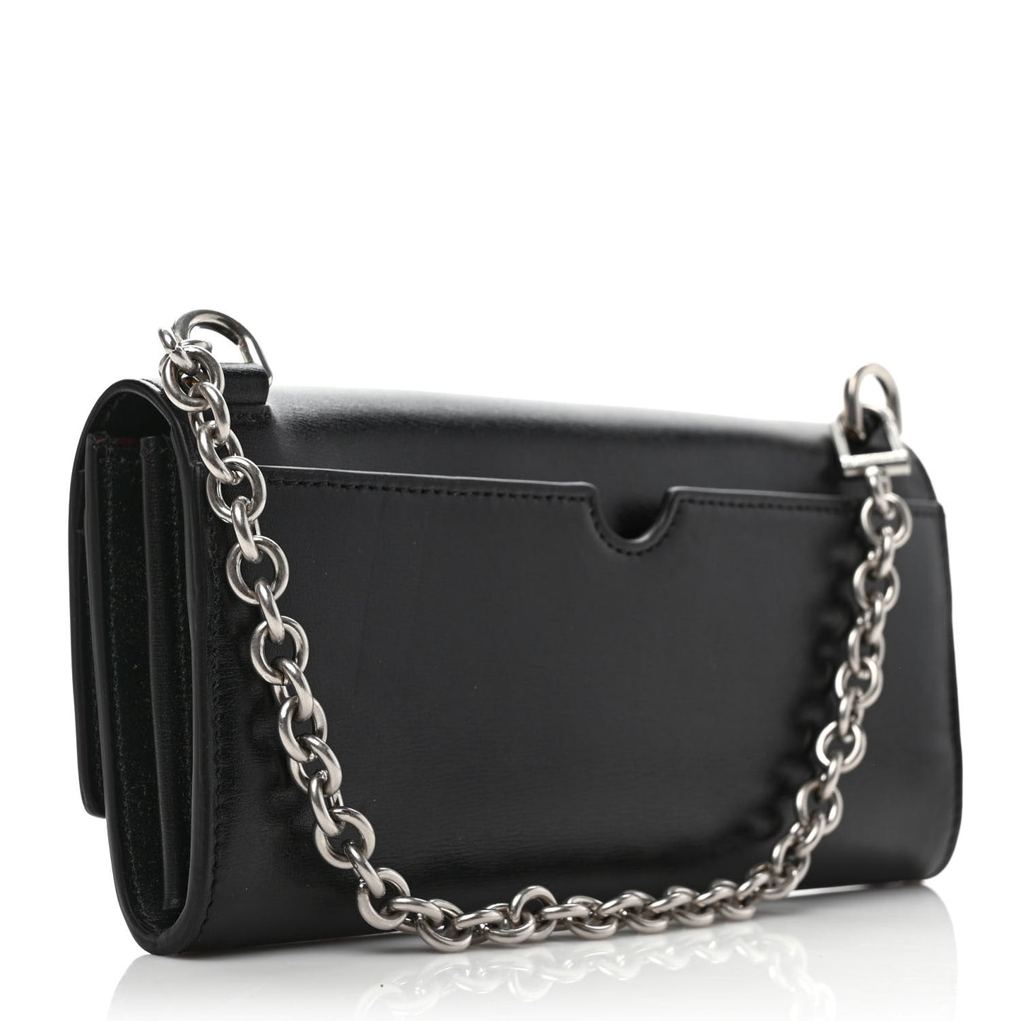 Calfskin Jitney Logo Flap Wallet On Chain Black