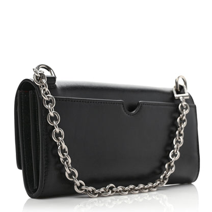 Off-White Calfskin Jitney Logo Flap Wallet On Chain Black 2 of 6