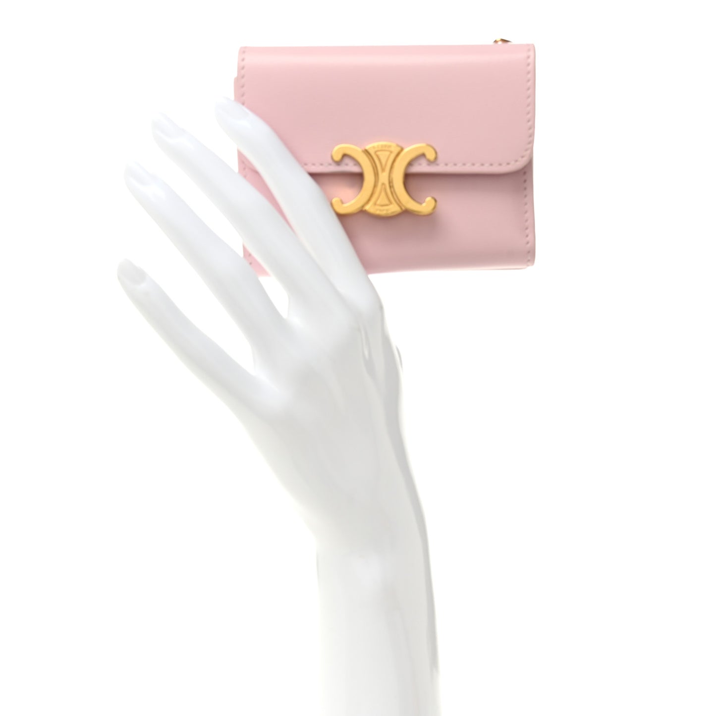 Shiny Calfskin Compact Triomphe Wallet With Coin Purse Pink
