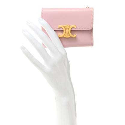 Celine Shiny Calfskin Compact Triomphe Wallet With Coin Purse Pink 2 of 10