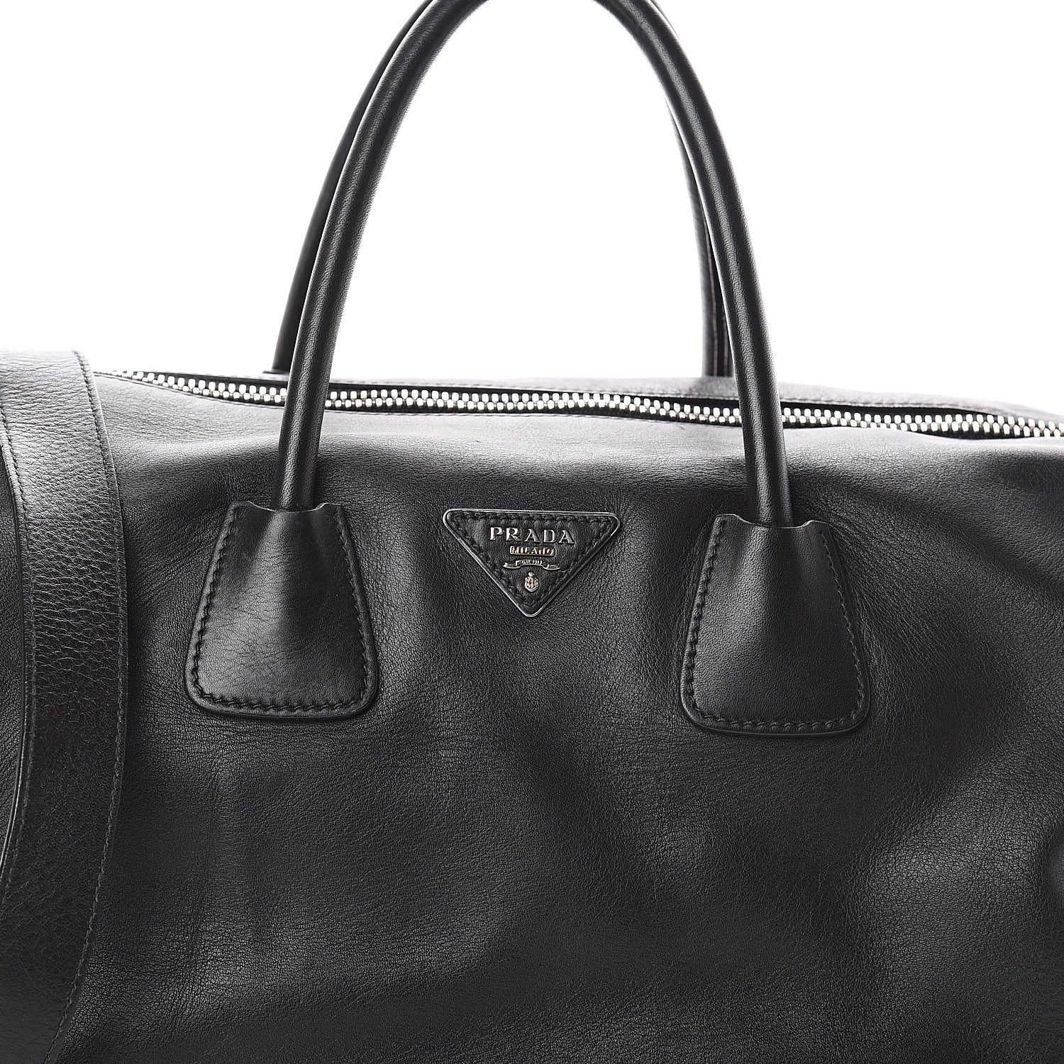 Prada Soft Calfskin Duffle Travel Bag Black 6 of 8