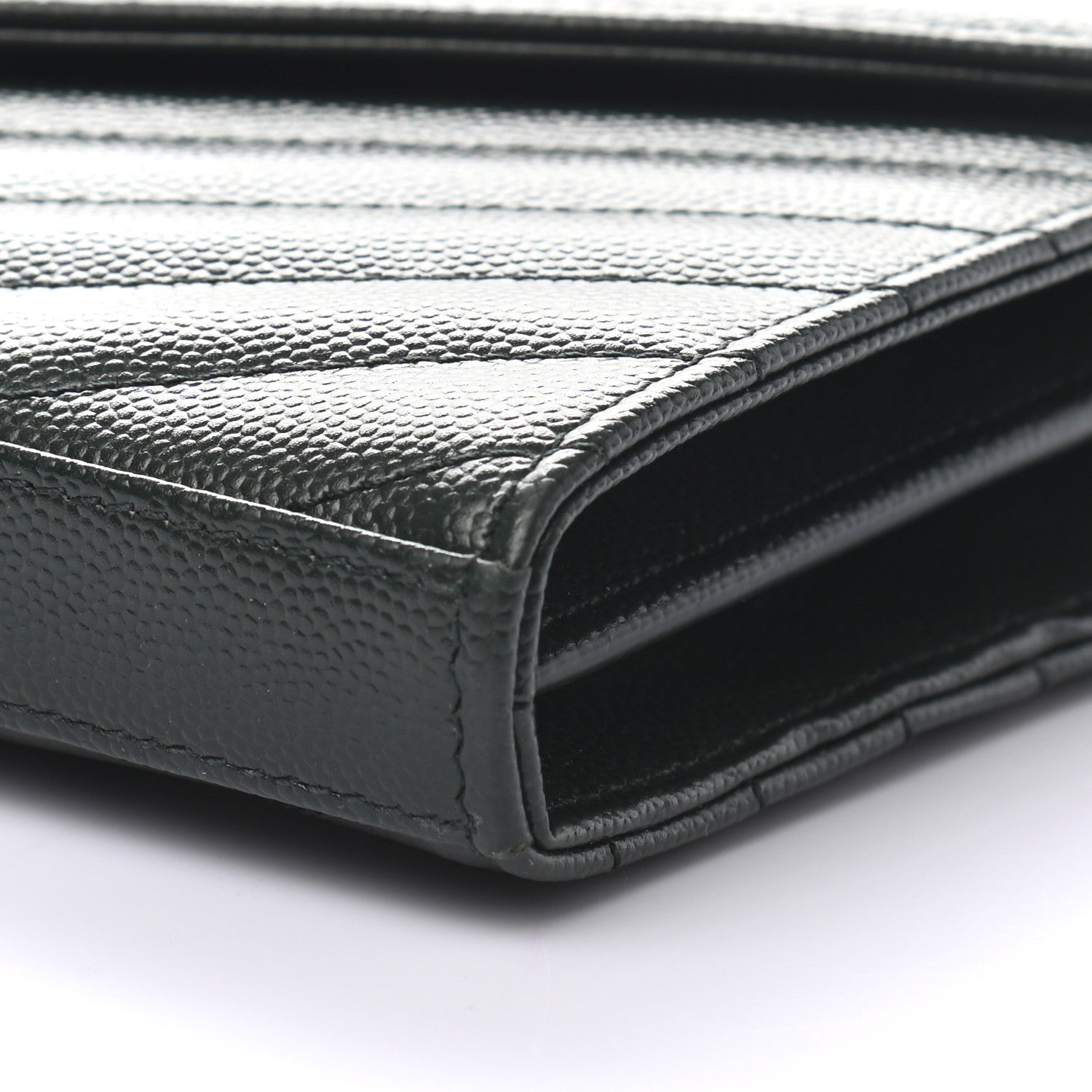 Saint Laurent Grain De Poudre Matelasse Chevron Monogram Chain Wallet Dark Green 5 of 9