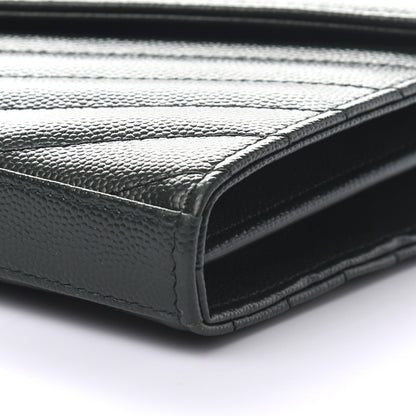 Saint Laurent Grain De Poudre Matelasse Chevron Monogram Chain Wallet Dark Green 5 of 9