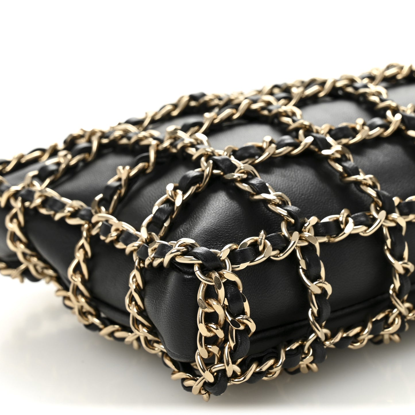Lambskin Chain Frame Shoulder Bag Black