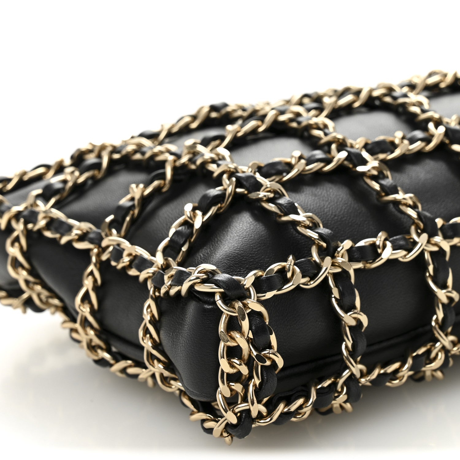 Chanel Lambskin Chain Frame Shoulder Bag Black 9 of 10