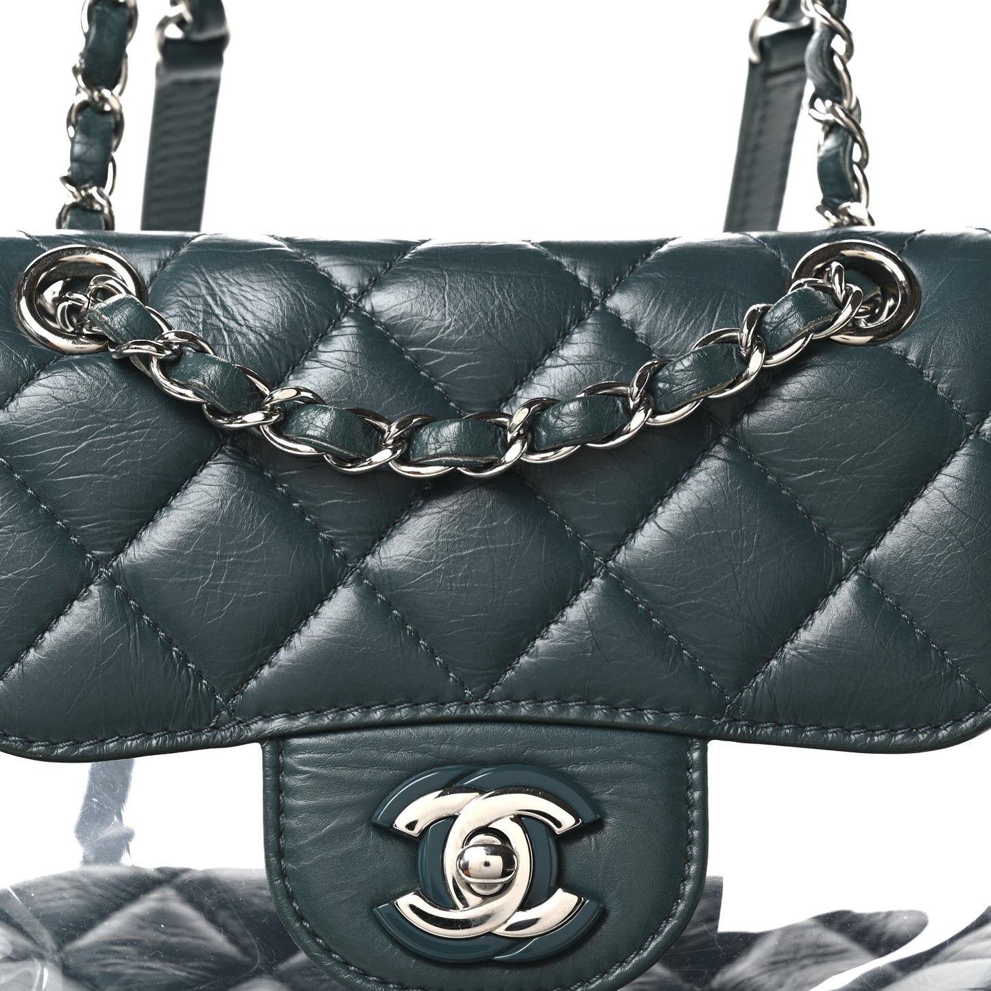 Crumpled Calfskin PVC Quilted Backpack Green