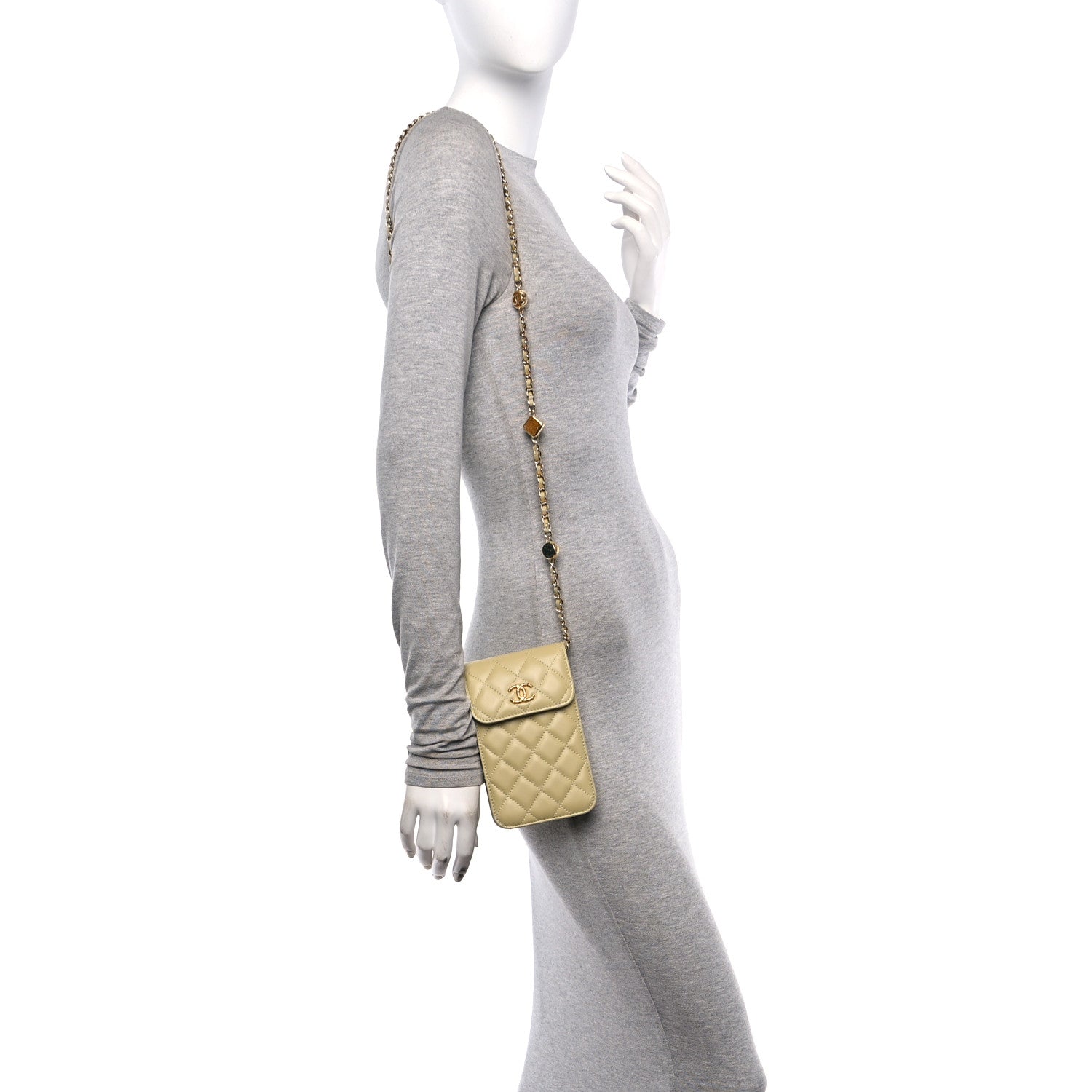 Chanel Lambskin Quilted Enamel CC Wallet on Chain WOC Light Green 2 of 13
