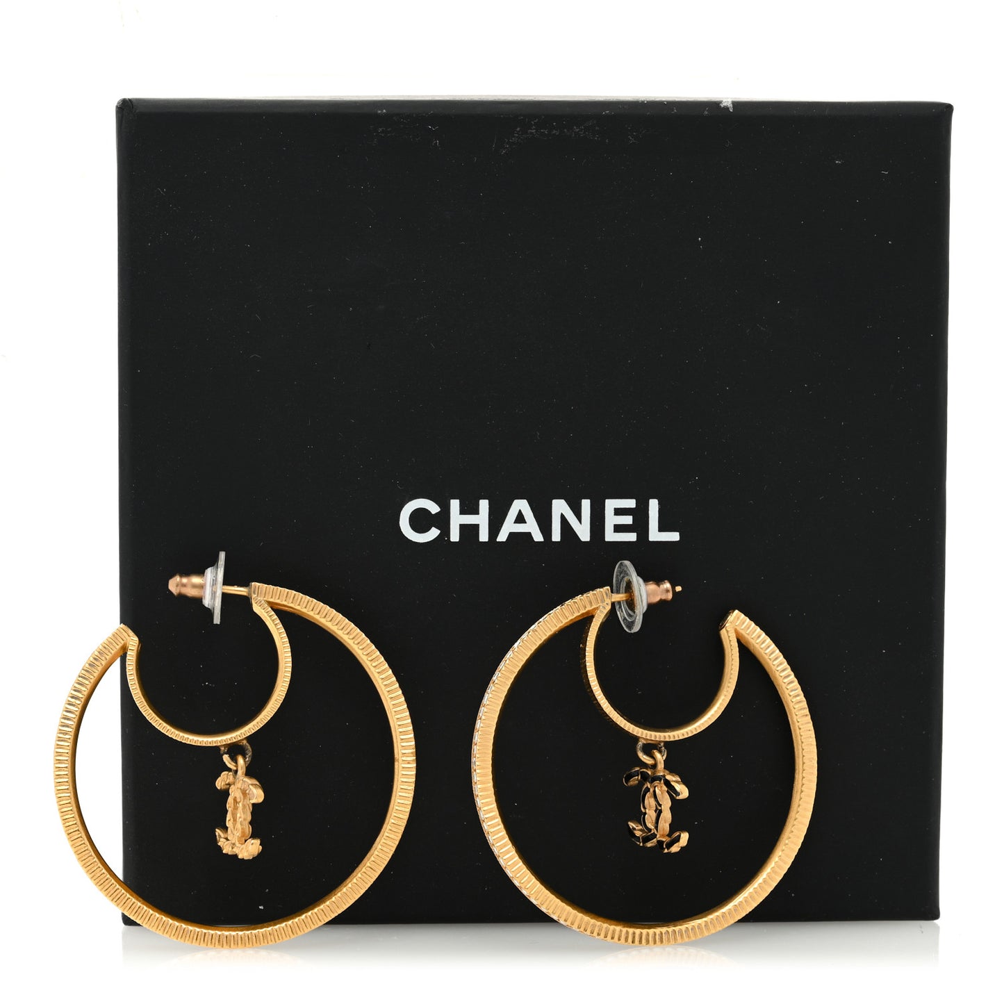 Baguette Crystal CC Drop Hoop Earrings Gold