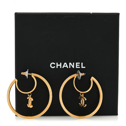 Chanel Baguette Crystal CC Drop Hoop Earrings Gold 5 of 5