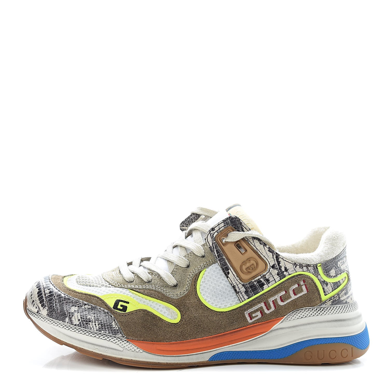 Gucci Suede Calfskin Tejus Printed Womens Ultrapace Sneakers 39.5 Natural Ardesia Neon Yellow 1 of 10