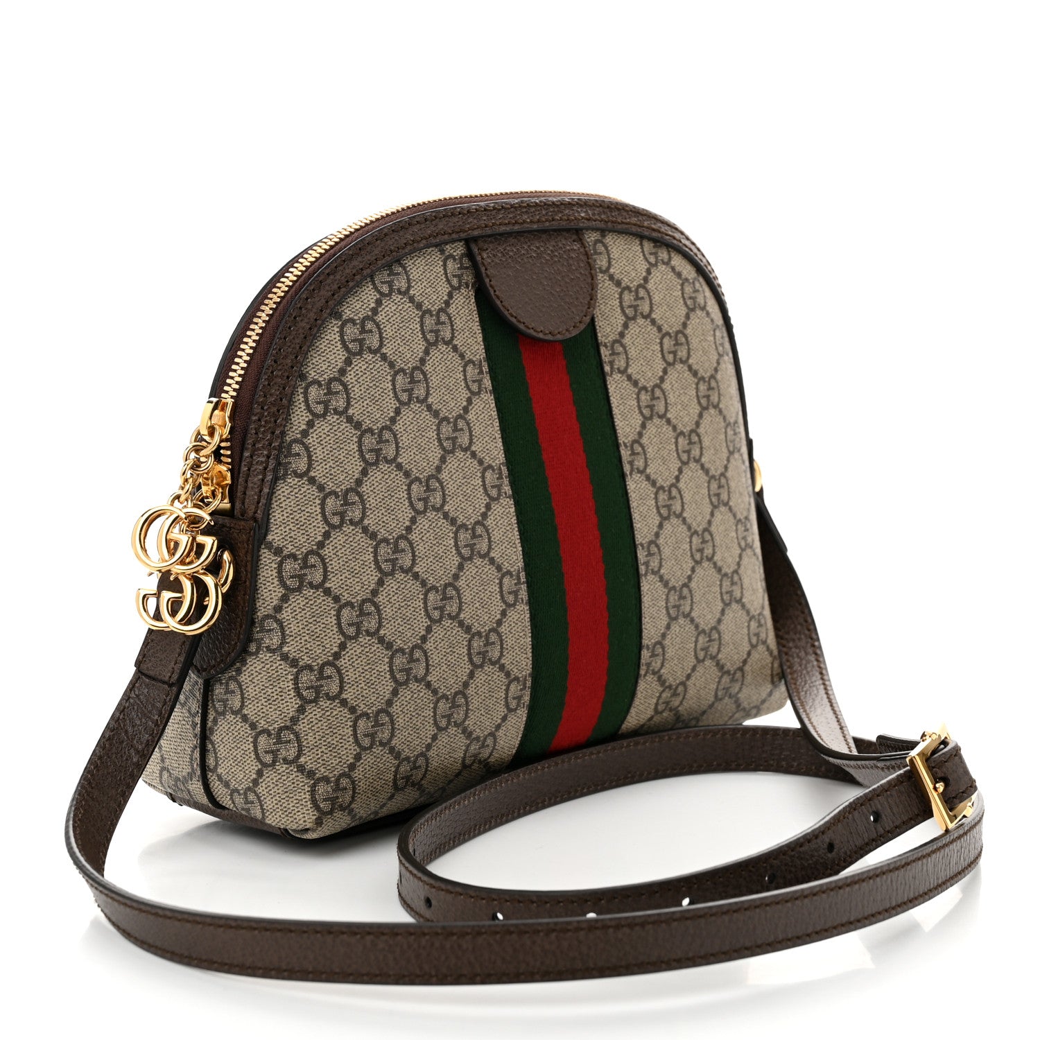 Gucci GG Supreme Monogram Textured Dollar Calfskin Web Small Ophidia Dome Shoulder Bag Beige Ebony New Acero 3 of 11