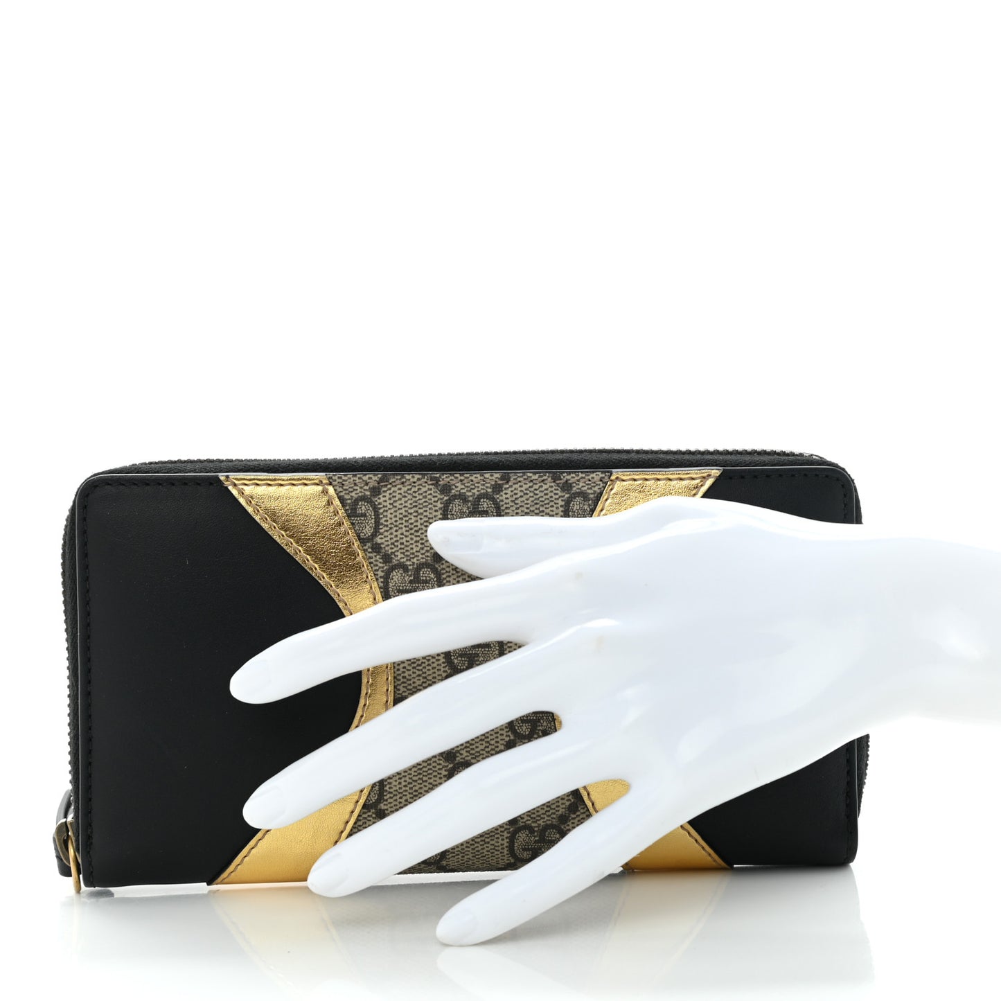 GG Supreme Monogram Osiride Zip Around Wallet Black Gold