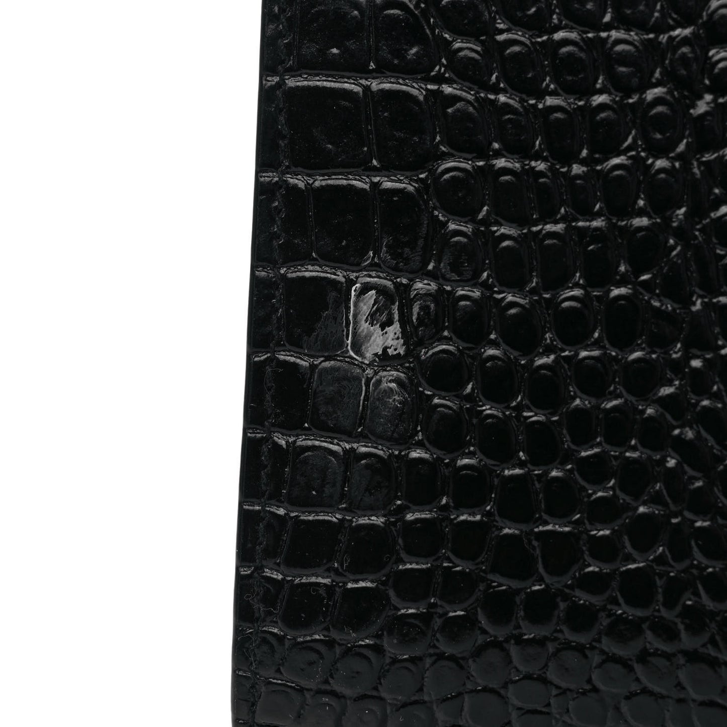 Shiny Calfskin Crocodile Embossed Small Manhattan Shopper Tote Black