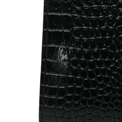 Saint Laurent Shiny Calfskin Crocodile Embossed Small Manhattan Shopper Tote Black 10 of 10