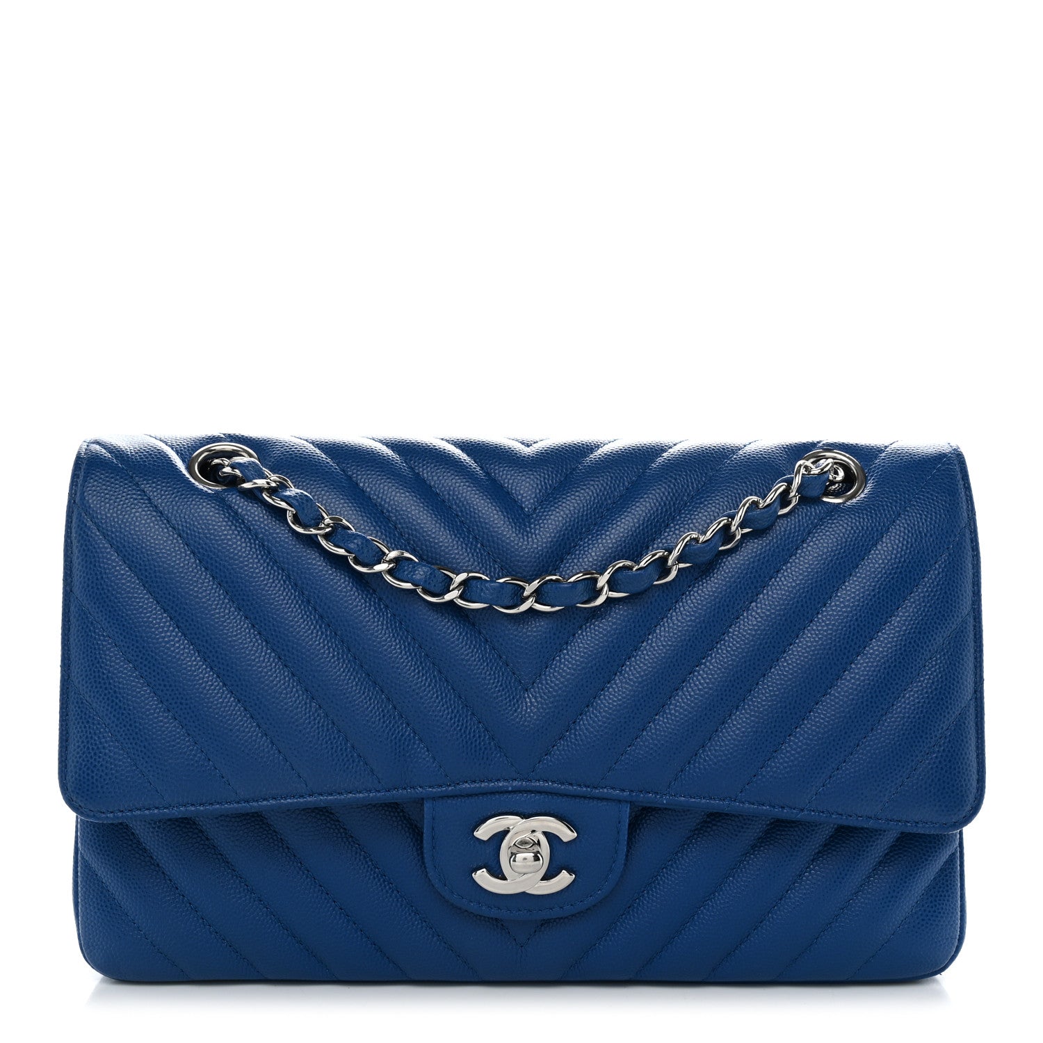 Chanel Caviar Chevron Quilted Medium Double Flap Blue 1 of 10